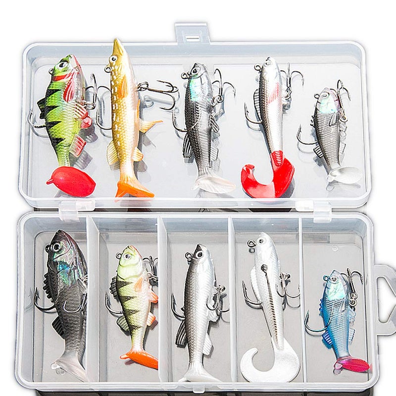 DONQL Soft Fishing Lures Kit, Fishing Soft Bait Fishing Lures Baits Tackle Set for Freshwater Trout Bass Salmon-Include Vivid Spinner Baits, Artificial Silicone Bass Bait with Box (10PCS) - Image 1